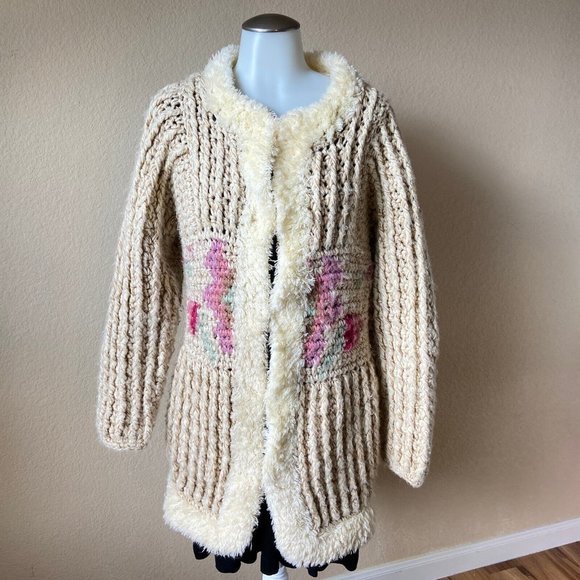 Vintage Answers By Riddles 70's Chunky Knit Cardigan Sweater Size: M Granny Chic - Picture 1 of 11